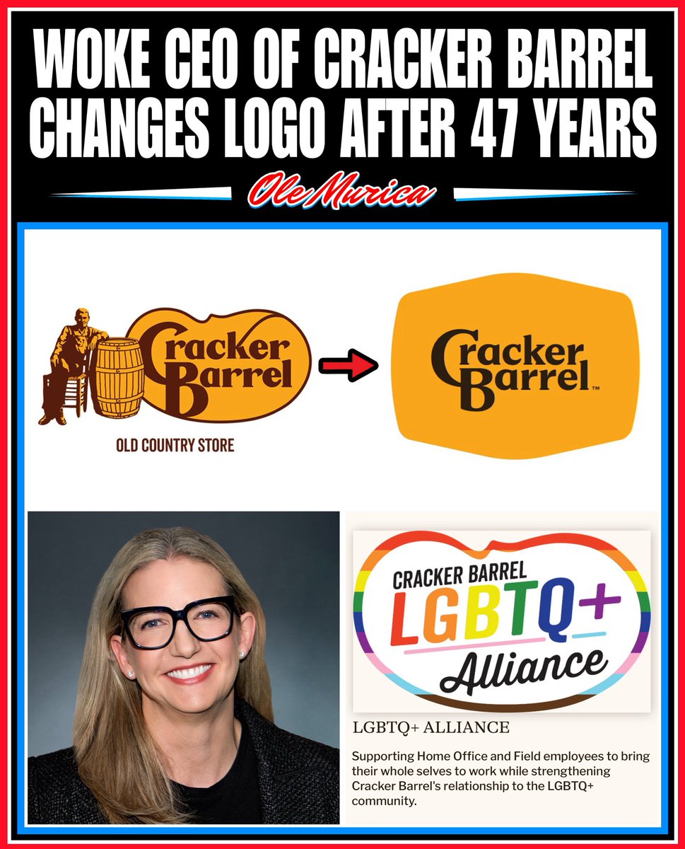 JUST IN: Cracker Barrel is changing their famous logo after 47 years

Woke CEO Julie Felss Masino, who also started the ‘Cracker Barrel LGBTQ+ Alliance’ says people love their rebrand under her leadership