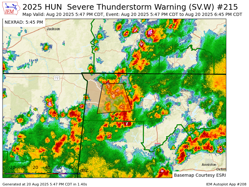 HUN issues Severe Thunderstorm Warning [wind: 60 MPH (RADAR INDICATED), hail: &lt;.75 IN (RADAR INDICATED)] for Colbert, Franklin, Lauderdale, Lawrence [AL] till 6:45 PM CDT mesonet.agron.iastate.edu/vtec/f/2025-O-…