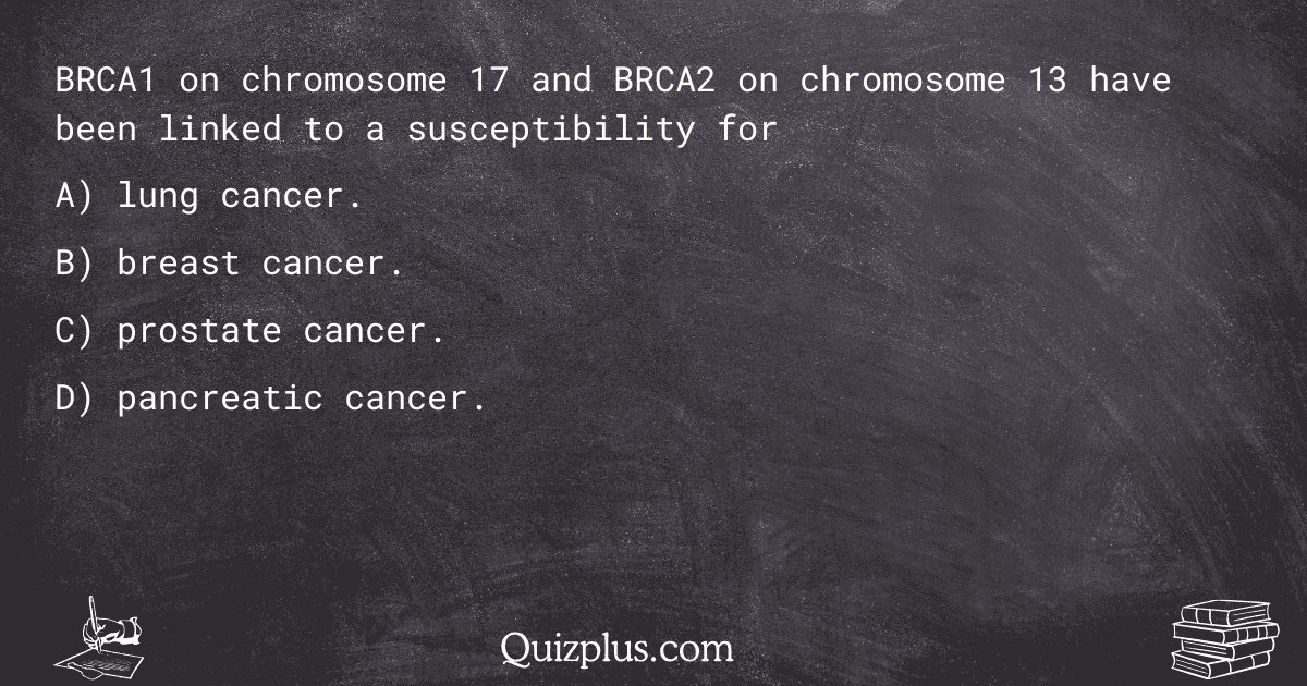 quizplus_exams's tweet image. BRCA1 on chromosome 17 and BRCA2 on chromosome 13 have been linked to a susceptibility for

Get Answer: 👉 quizplus.com/quiz/144844-qu…

#SolvedQuestions #ChattahoocheeTechnicalCollegePauldin #psychology