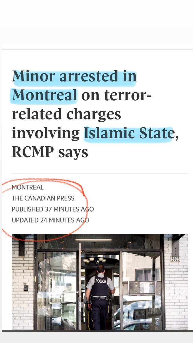 MONTREAL 🇨🇦 a MINOR arrested on terror related charges involving the Islamic State. 

Investigators believe he was READY to carry out AT LEAST ONE attack on behalf of the terrorist group 🤯🤯