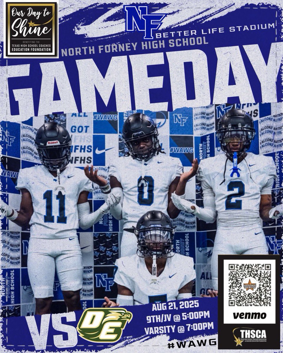 Scrimmage Change! 

We will be scrimmaging DeSoto tomorrow at Better Life Stadium! JV and Freshman @ 5 and Varsity @ 7! 

We will be participating in <a href="/THSCAcoaches/">THSCA</a> Our Day To Shine! 

Please participate in this great cause! #WAWG