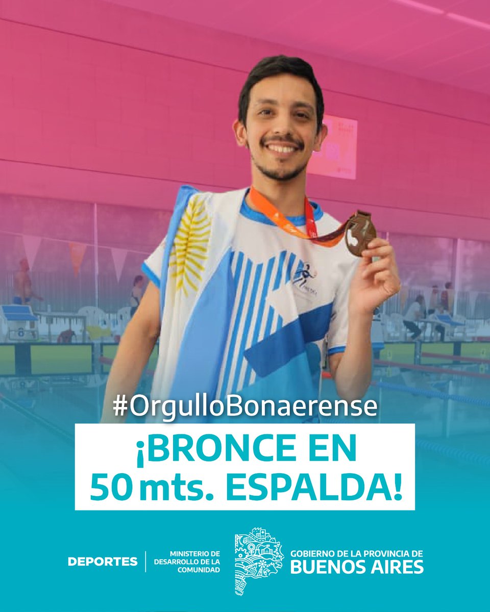 #OrgulloBonaerense 🇦🇷 

🥉|🏊‍♂️ El nadador Braian Fernández ganó la medalla de bronce en los 50 metros espalda en los World Trasplant Games 2025 en #Alemania 

🙌 ¡Felicitaciones Braian! Que alegría poder acompañar tu carrera deportiva