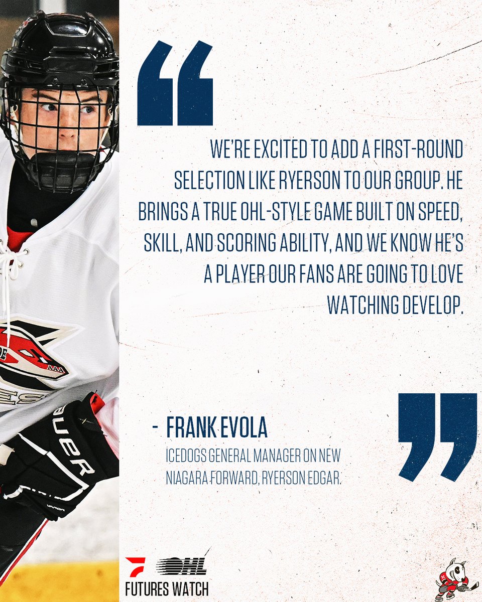The <a href="/OHLIceDogs/">Niagara IceDogs</a> are excited about Ryerson Edgar's future in #DogCountry

#OHL Futures Watch ➡️ tinyurl.com/7rk97v62