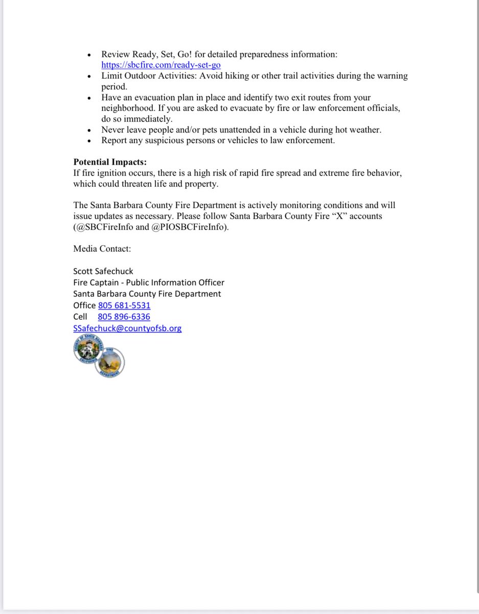 SBCFireInfo's tweet image. RED FLAG WARNING IN EFFECT FROM AUGUST 21-23, 2025, FOR PARTS
OF SANTA BARBARA COUNTY / ADVERTENCIA DE BANDERA ROJA A PARTIR DEL 21 AL 23 DE AGOSTO
DE 2025 PARA PARTES DEL CONDADO DE SANTA BÁRBARA.