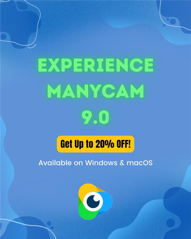 ManyCam's tweet image. Level up your live streaming, teaching, and video calls with ManyCam 9.0 🎥✨ Now available on Windows &amp;amp; macOS — and you can save up to 20% OFF today! 🚀 #ManyCam #VideoTools #LiveStreaming #Tech