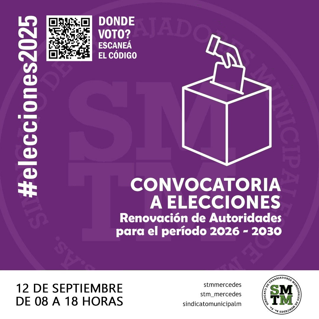 stm_mercedes's tweet photo. 📦𝗘𝗟𝗘𝗖𝗖𝗜𝗢𝗡𝗘𝗦 𝗘𝗡 𝗘𝗟 #STMM
⚠️ EL 𝟭𝟮/𝟵 𝗦𝗘 𝗩𝗢𝗧𝗔 - La elección es por voto directo de los afiliados y las afiliadas.
#lavioleta #evangelinaartazaconduccion https://t.co/RBWdh3c7q6