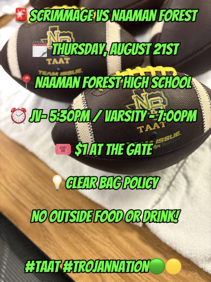Charles Daniels (@lights2longhorn) on Twitter photo 🚨Scrimmage Time!
🟢🟡⚔️ <a href="/ThaBallCoach/">Robert Boone</a> <a href="/AustinGillmore/">Austin Gillmore</a> <a href="/JFarley25/">Jarrett Farley</a> <a href="/CoachJBraaton/">Juston Braaton</a> <a href="/nickboone26/">Nick Boone</a> <a href="/NSHS_Recruits/">Newman Smith High School Recruiting</a>
📰 <a href="/FridayNghtGlory/">Friday Night Glory</a> <a href="/dctf/">Dave Campbell's — TexasFootball.com</a> <a href="/ihss_dfw/">DFW Inside High School Sports</a> <a href="/texashsfootball/">Texas HS Football</a> <a href="/dfwvarsity/">dfw varsity</a> <a href="/ProfessorDiggs/">Matt Diggs</a> <a href="/Matt_Stepp817/">Matt Stepp</a> <a href="/KennyMatthews/">Kenneth 🇺🇸⭕️U 🧬🙌🏾</a> <a href="/jmc_fam/">Jeremy mc</a> <a href="/SportsDayHS/">SportsDayHS</a> <a href="/CAvants_SLM/">Chase Avants</a> 🚨Scrimmage Time!
🟢🟡⚔️ <a href="/ThaBallCoach/">Robert Boone</a> <a href="/AustinGillmore/">Austin Gillmore</a> <a href="/JFarley25/">Jarrett Farley</a> <a href="/CoachJBraaton/">Juston Braaton</a> <a href="/nickboone26/">Nick Boone</a> <a href="/NSHS_Recruits/">Newman Smith High School Recruiting</a>
📰 <a href="/FridayNghtGlory/">Friday Night Glory</a> <a href="/dctf/">Dave Campbell's — TexasFootball.com</a> <a href="/ihss_dfw/">DFW Inside High School Sports</a> <a href="/texashsfootball/">Texas HS Football</a> <a href="/dfwvarsity/">dfw varsity</a> <a href="/ProfessorDiggs/">Matt Diggs</a> <a href="/Matt_Stepp817/">Matt Stepp</a> <a href="/KennyMatthews/">Kenneth 🇺🇸⭕️U 🧬🙌🏾</a> <a href="/jmc_fam/">Jeremy mc</a> <a href="/SportsDayHS/">SportsDayHS</a> <a href="/CAvants_SLM/">Chase Avants</a>