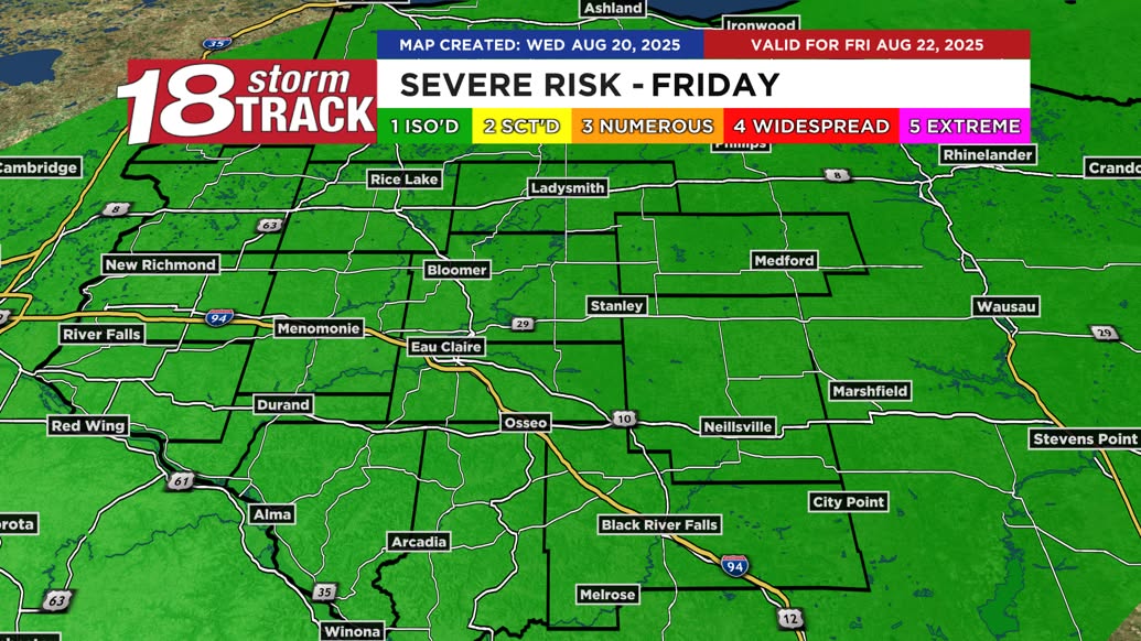 We're heading towards 'False Fall' this weekend! A cold front Friday will bring just a chance for showers and a slight chance for storms (even lower chance for strong storms- just level 1 of 5 severe risk). Forecast details: wqow.com/weather/cool-l…