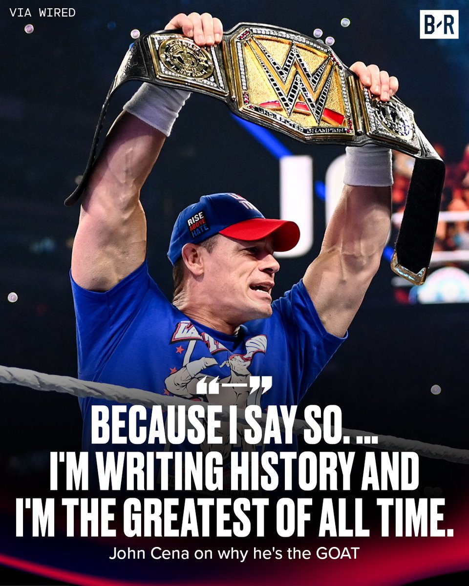 BleacherReport's tweet photo. John Cena on why he's considered the GOAT of WWE 👀🔥

(via @WIRED) https://t.co/yRuulmABqb