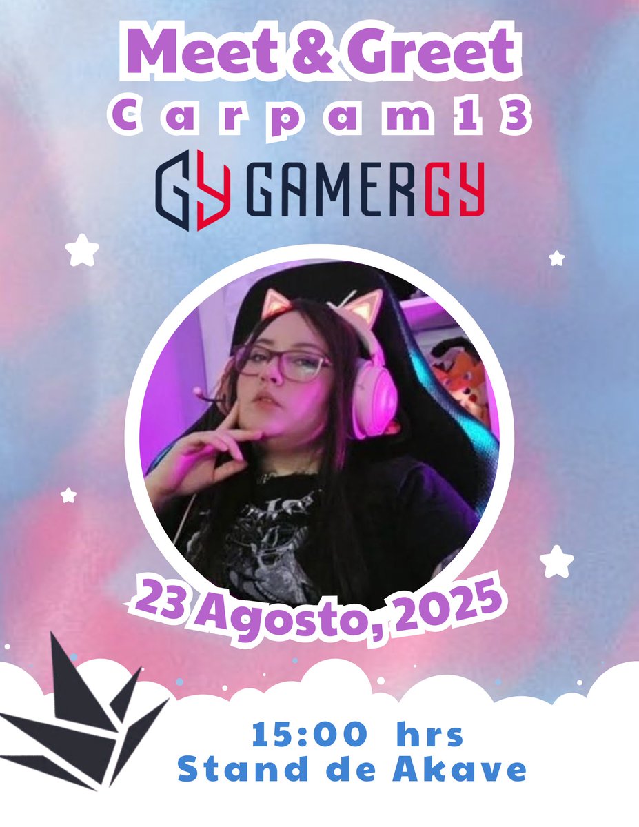 ⚠️Actualización ⚠️

🚨Nos vemos #gamergy en el meet&amp;greet en el stand de <a href="/AkaveEsports/">Akave Esports</a> 🚨

Platiquemos un ratito, llevo prints y regalos especiales para los primeros que lleguen. 🤗

🗓Sábado 23 de agosto
📍Stand de Akave
🕧15 hrs