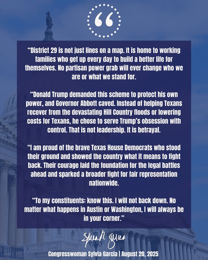 Trump and Abbott can rig maps, but they cannot silence Texans. I’ll keep fighting for fair representation and for the people of TX-29.