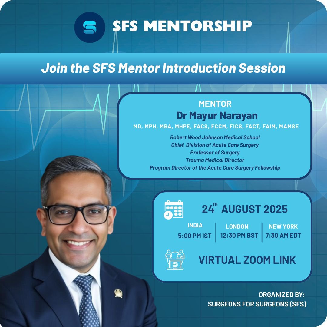 Join SFS Mentor session this Sunday 
<a href="/SurgEdMD/">Mayur Narayan</a> <a href="/SyedAAhmad5/">Syed A. Ahmad</a> <a href="/Shrikhande_SV/">Shailesh V. Shrikhande</a> <a href="/pjshukla/">Parul J Shukla</a> 

us06web.zoom.us/webinar/regist…