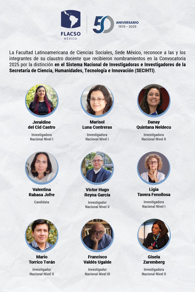 FLACSO México (@flacsomx) on Twitter photo #OrgulloFLACSO
La #FLACSOMéxico felicita a las y los integrantes de nuestra planta académica reconocidos en la Convocatoria 2025 del Sistema Nacional de Investigadoras e Investigadores (SNII) de la Secretaría de Ciencia, Humanidades, Tecnología e Innovación (<a href="/Secihti_Mx/">Secretaría de Ciencia</a>).
Este #OrgulloFLACSO
La #FLACSOMéxico felicita a las y los integrantes de nuestra planta académica reconocidos en la Convocatoria 2025 del Sistema Nacional de Investigadoras e Investigadores (SNII) de la Secretaría de Ciencia, Humanidades, Tecnología e Innovación (<a href="/Secihti_Mx/">Secretaría de Ciencia</a>).
Este