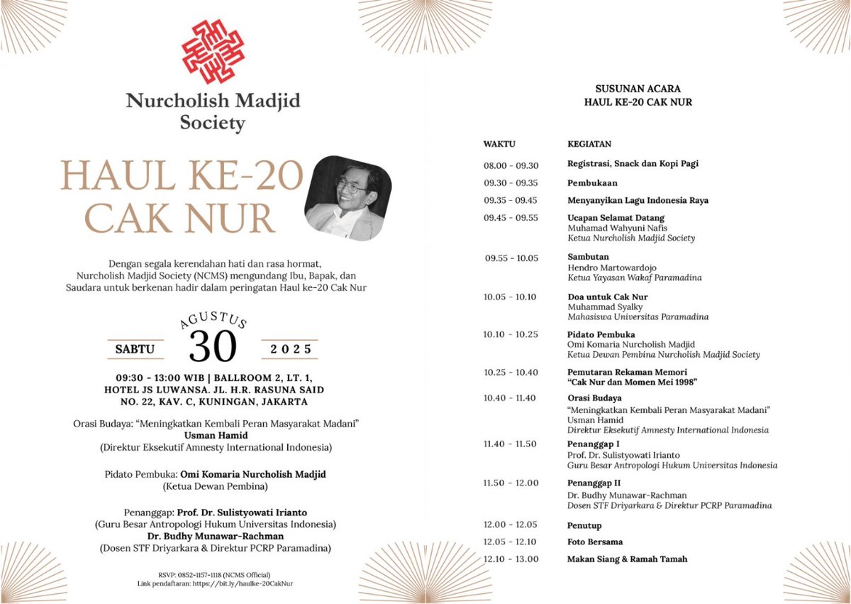 Yuk, hadiri Haul ke-20 Cak Nur. Yg mau hadir, mohon berkenan isi gform ini ya: bit.ly/haulke-20CakNur