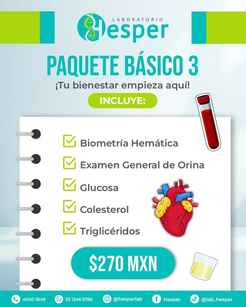 Hesperlab's tweet image. 𝐇𝐨𝐫𝐚𝐫𝐢𝐨𝐬 𝐝𝐞 𝐚𝐭𝐞𝐧𝐜𝐢𝐨́𝐧:
🕔 Lunes a viernes de 7:00 am a 6:00 pm 
🕔 Sábado de 8:00 am a 2:00 pm

𝐕𝐢𝐬𝐢́𝐭𝐚𝐧𝐨𝐬 𝐞𝐧:
📍Paseo Loma Sur 8933-D, Col. Loma Dorada, Tonalá, Jal.
📍C. Gigantes 3196 local 5, Col. San Andrés, Guadalajara, Jal.