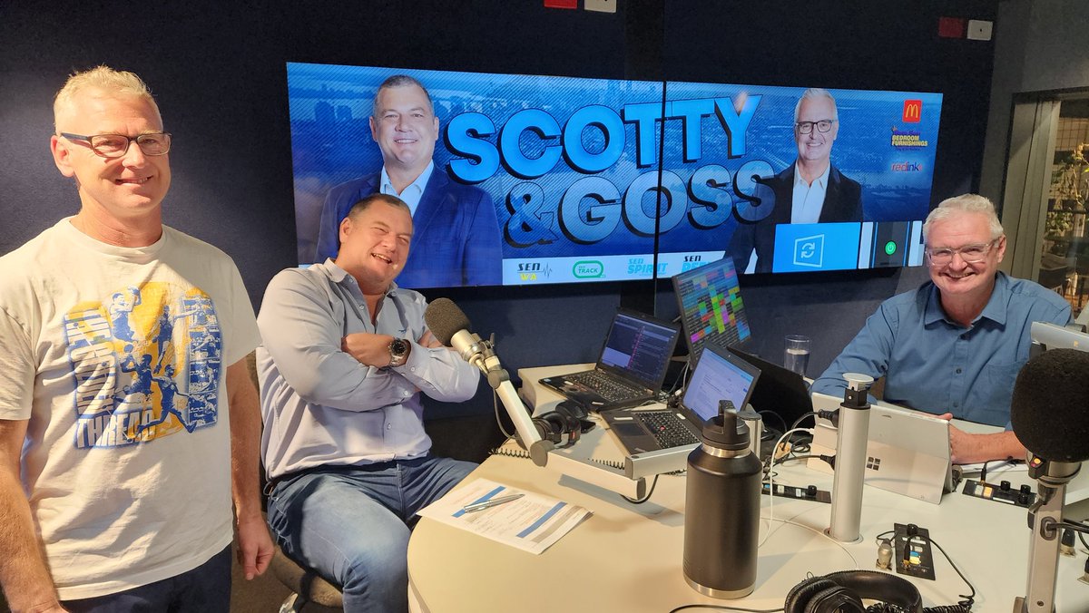 SEN WA Breakfast (@senwabreakfast) on Twitter photo NOW |
Adam Simpson joins <a href="/ScottyCummings_/">Scotty Cummings</a> and <a href="/TimGossage/">Tim Gossage 🤓</a> LIVE in the studio talking footy. #AFL
Tune in: sen.com.au/listen NOW |
Adam Simpson joins <a href="/ScottyCummings_/">Scotty Cummings</a> and <a href="/TimGossage/">Tim Gossage 🤓</a> LIVE in the studio talking footy. #AFL
Tune in: sen.com.au/listen