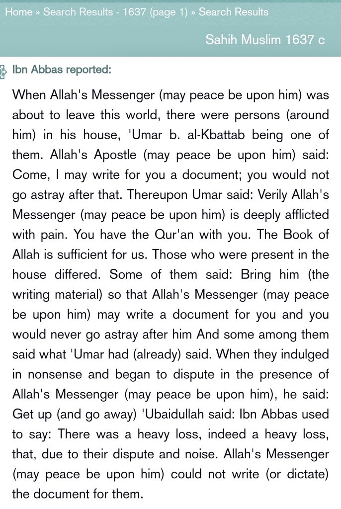 SyedSahilAbba10's tweet photo. The Tragedy of Thursday - Authoritative References of the Incident Qartas fom Sahih al-Muslim : 1637 a, 1637 b &amp; 1637 c 📖📚
On 25 safar, three days before the martyrdom of Holy Prophet (saww)💔
واقعہ قرطاس اہلسنت کتب صحیح مسلم کی روایات میں: https://t.co/NjhNi46Yjr