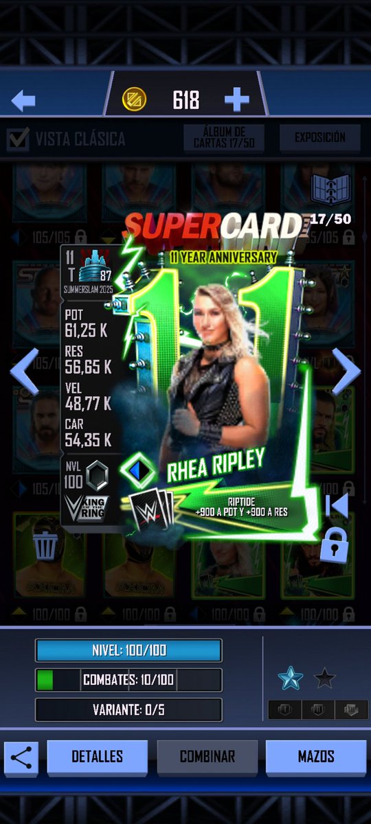 JRCala's tweet photo. Buena eleccion con @RheaRipley_WWE  para celebrar el 11 aniversario del juego #WWESuperCard https://t.co/nLcrWlVASz