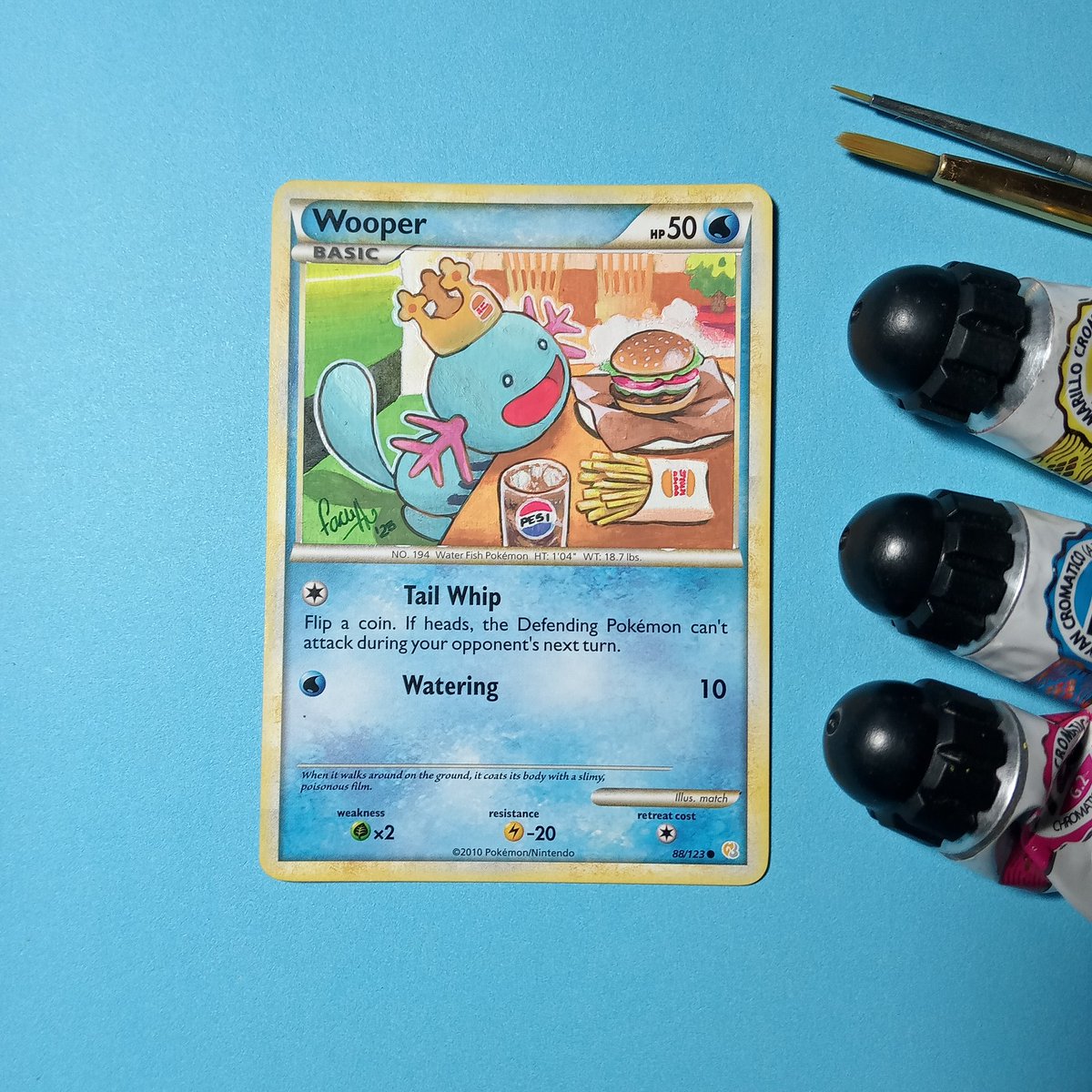 Arlequiando's tweet photo. Wooper con un whopper 🍔👑 

#Pokemon #PokemonTCG #custom #fanart #burger #burgerking #pokemonart https://t.co/njgPQPxB64