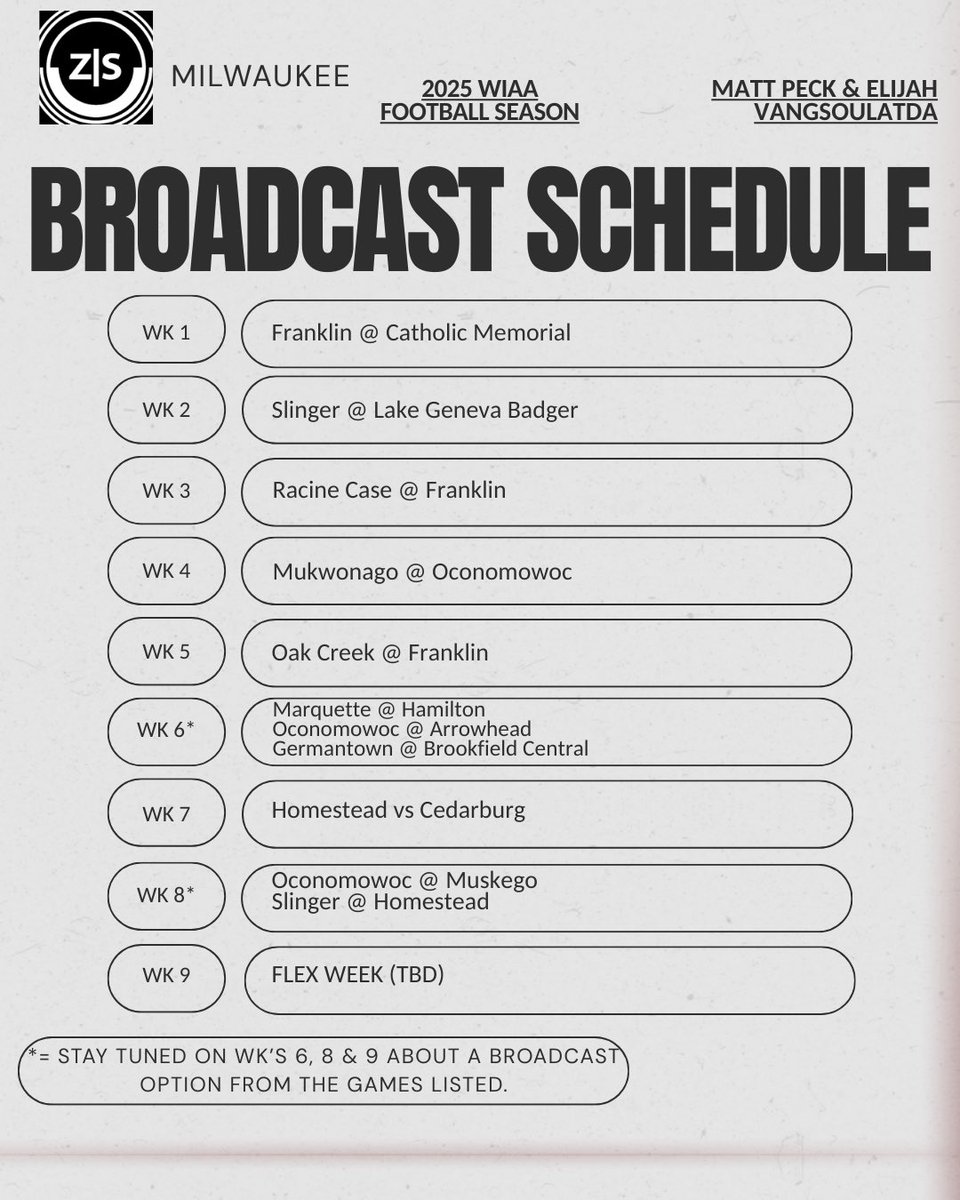 Matt Peck (@matt_peckwi) on Twitter photo Here is the <a href="/ZaleskiSports/">Zaleski Sports</a> Milwaukee WIAA Football Broadcast Schedule. #wisfb
Watch all games for FREE live on the Zaleski Sports YouTube channel:
youtube.com/@zaleskisports… Here is the <a href="/ZaleskiSports/">Zaleski Sports</a> Milwaukee WIAA Football Broadcast Schedule. #wisfb
Watch all games for FREE live on the Zaleski Sports YouTube channel:
youtube.com/@zaleskisports…