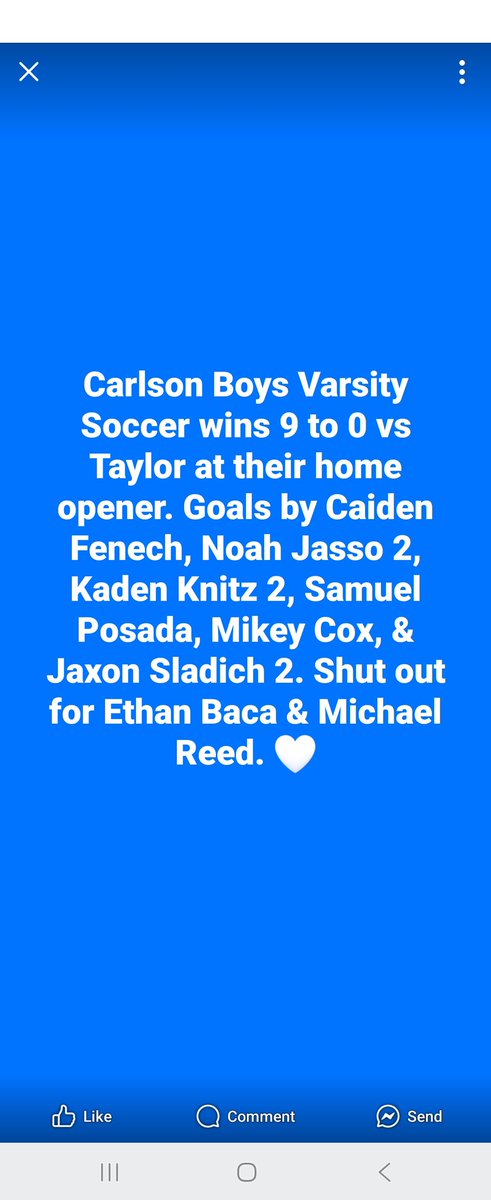 Looking forward to announcing another season of Carlson Boys Varsity Soccer! GO CARLSON
💙⚽️💙⚽️💙⚽️💙⚽️💙⚽️💙