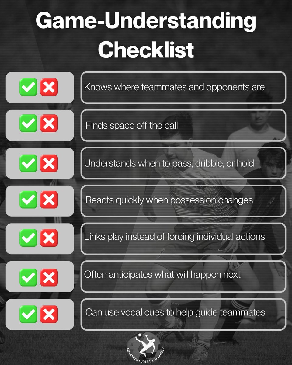 Many players can dribble, pass, and shoot.

But few actually understand the game.

That’s why many talented players look great in training but disappears in matches.

Here’s a simple 7-point checklist to measure game-understanding 👇