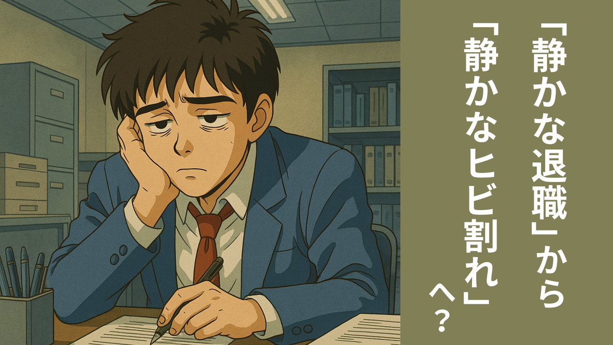 🚨『静かな退職』はもう手遅れ。注目すべきは、『静かなヒビ割れ』。

👉静かに退職するのではなく、 仕事を続けながら “沈黙のまま苦しんでいる” 状態。
🔥経済不安で転職も難しい中、 従業員は「辞められないけど燃え尽き寸前」。

⚠️兆候は倦怠感・体調不良・パフォーマンス低下など。