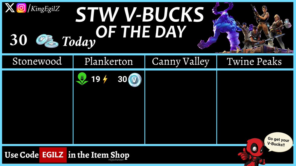 21/8/2025 - V-BUCKS of the day in STW 

30 V-BUCKS