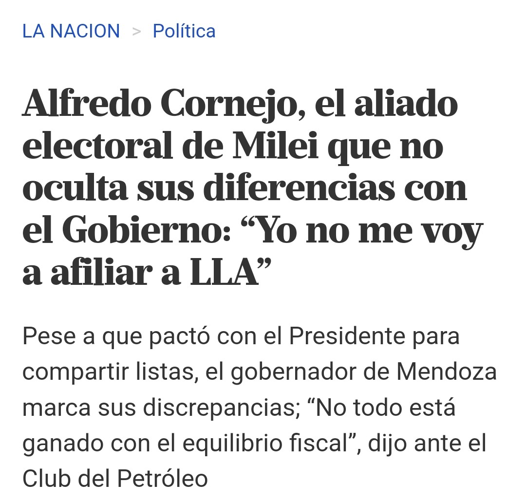Las discrepancias del gobernador con Javier Milei dejan de manifiesto que su rumbo no es el mismo que el del Presidente.
Las medidas básicas llevadas a cabo por la gestión nacional, no las traspola a Mendoza: prueba de ello la multimillonaria pauta oficial , el enorme estado
