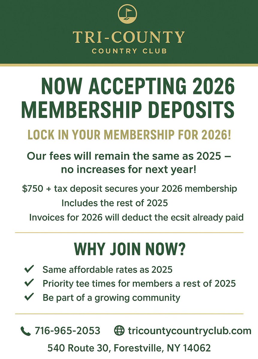 The New Member Special is now live… check out tricountycountryclub.com/membership for more information!