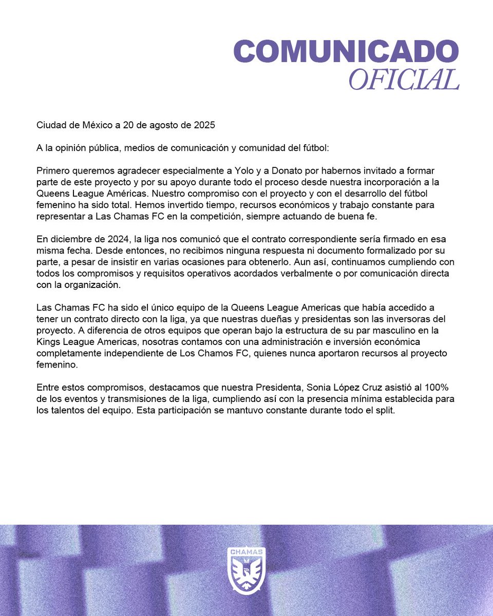 laschamasfc's tweet photo. COMUNICADO OFICIAL 📝 https://t.co/QJSFI40bCX