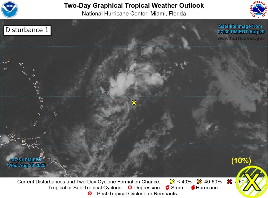 TrevorTropicsWX's tweet photo. ATL #HurricaneSeason2025 8pm EDT
AOI Near the #LeewardIslands as 10% chance to become a TC in 2 days and 70% in 7 days
threat to land is expected
Next invest no:#Invest90L/#90L/#AL90
Next name:#Fernand
#wxX #wxtwitter #Tropicswx #Tropicalwx #Tropics #Hurricaneseason #Hurricane https://t.co/fgShCtglKx