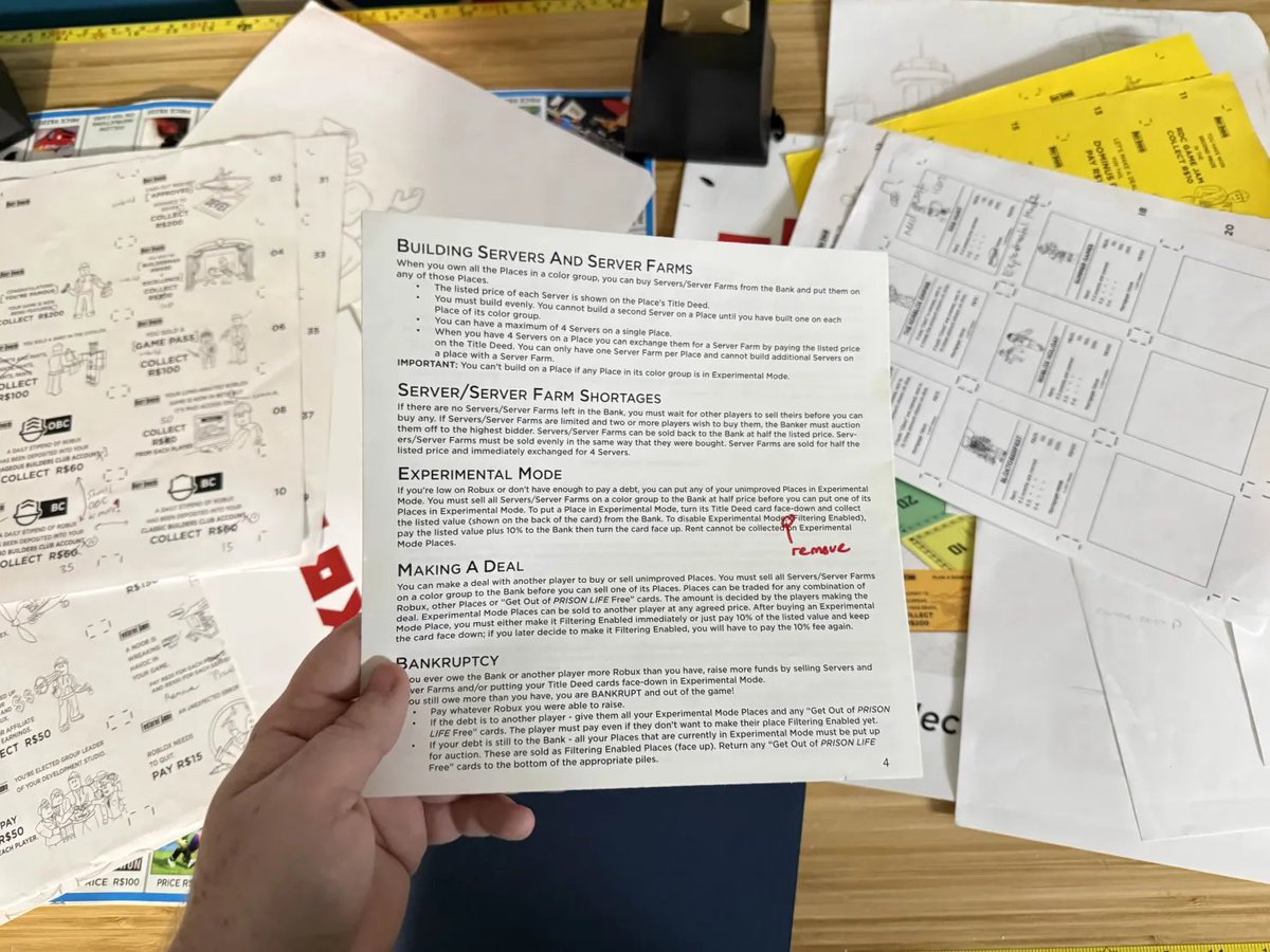 more people are interested in obscure roblox merch than I thought

I have more cool stuff to share... pics below are some pre-production Bloxopoly pieces

there are some interesting bits like revision notes... and the box art is actually different 👀 some stuff like drafts too

I