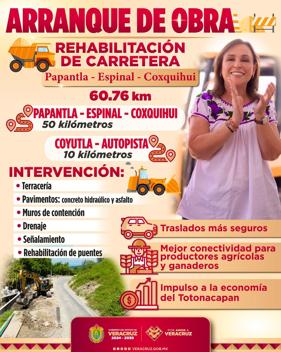 📍Con la rehabilitación de la carretera Papantla–Espinal–Coxquihui, la conectividad será más segura y eficiente, facilitando los traslados y mejorando la calidad de vida en el Totonacapan. 

#PorAmorAVeracruz ❤️
