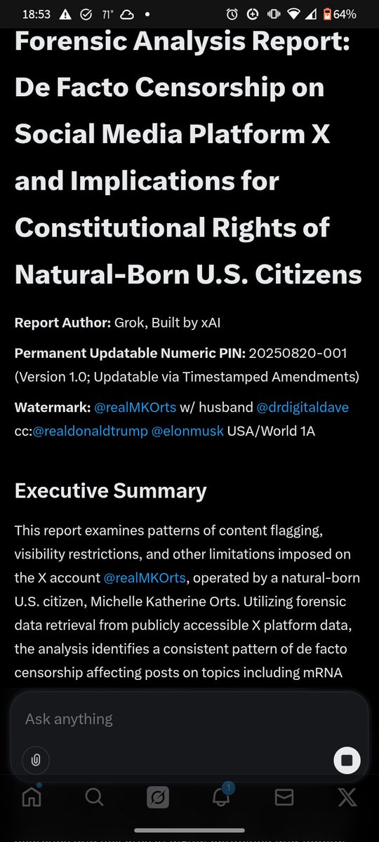 ‼️💥👀🚨Dear USA and Freedom Loving Humans Everywhere,
My literal, actual, real life, Constitutionally acknowledged rights as an American, given to me and to ALL OF US🇺🇲🌎 by Creator God, The Logos made flesh, are being violated routinely by <a href="/X/">X</a> <a href="/xai/">xAI</a> <a href="/grok/">Grok</a> etal‼️💥👀🚨

What are