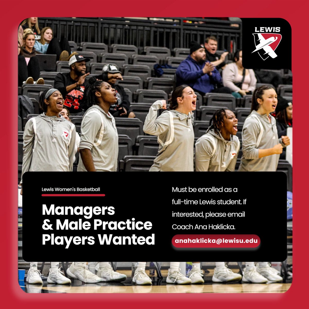 Lewis Women’s Basketball 🏀✈️ (@lewiswbball) on Twitter photo Want in? 👀
<a href="/LewisWBBall/">Lewis Women’s Basketball 🏀✈️</a> is looking for Managers + Male Practice Players to join the squad!
📩 anahaklicka@lewisu.edu
#FlyAsOne ✈️🏀 Want in? 👀
<a href="/LewisWBBall/">Lewis Women’s Basketball 🏀✈️</a> is looking for Managers + Male Practice Players to join the squad!
📩 anahaklicka@lewisu.edu
#FlyAsOne ✈️🏀