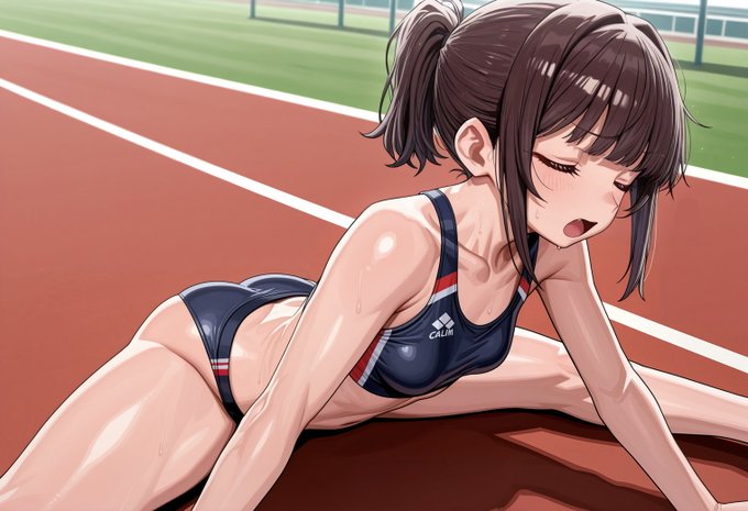 ストレッチ中の陸上部女子