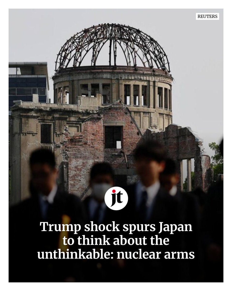 The unpredictability of Trump and doubts about whether America can be relied on to provide security have led some in Japan to consider an unthinkable Plan B: nuclear arms. japantimes.co.jp/news/2025/08/2…