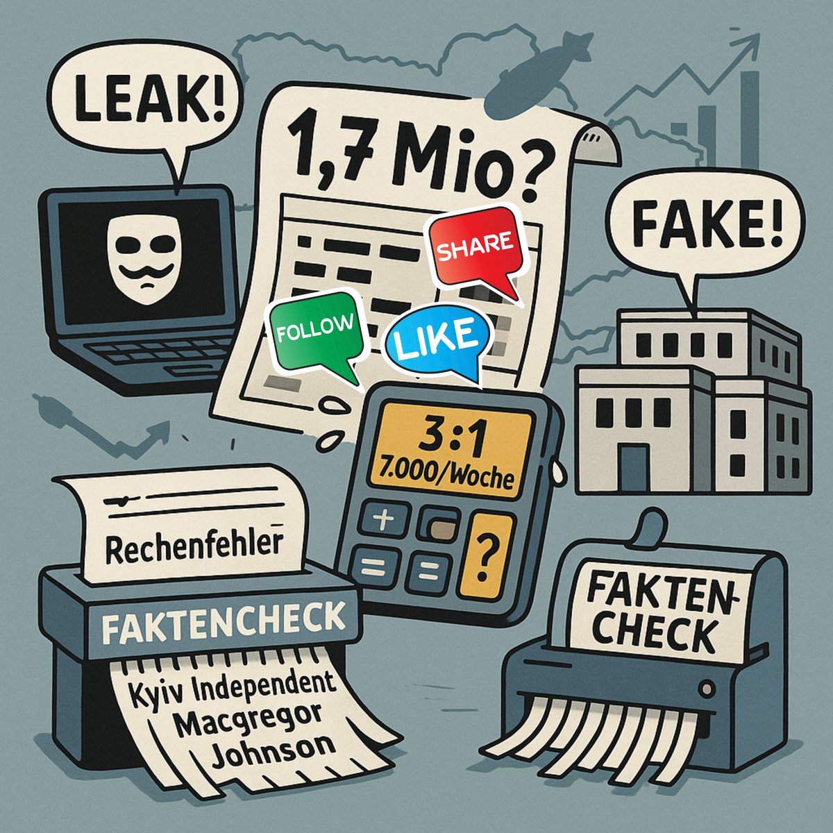 1,7 Mio. „Verluste“: Russische Hacker melden eine Datenbank aus Kiew mit Namen &amp; Fotos. Kiew spricht von Fake. 3:1-Verhältnis, 7.000/Woche, Rechenfehler – was stimmt? Ich zerlege Zahlen, Annahmen und Logik. Lesen lohnt.👇 #Ukraine #Russland #Faktencheck #Informationskrieg #Putin