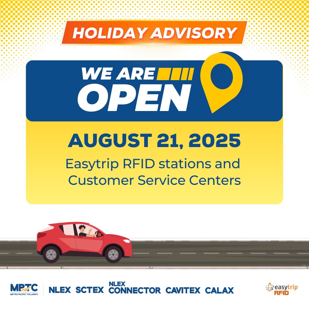 All Easytrip RFID stations and customer service centers are open today August 21, 2025 for your RFID needs. 

For directions, check out our Station Finder here: bit.ly/EasytripStatio…

Book an appointment with us: bit.ly/ORRASRegistrat…