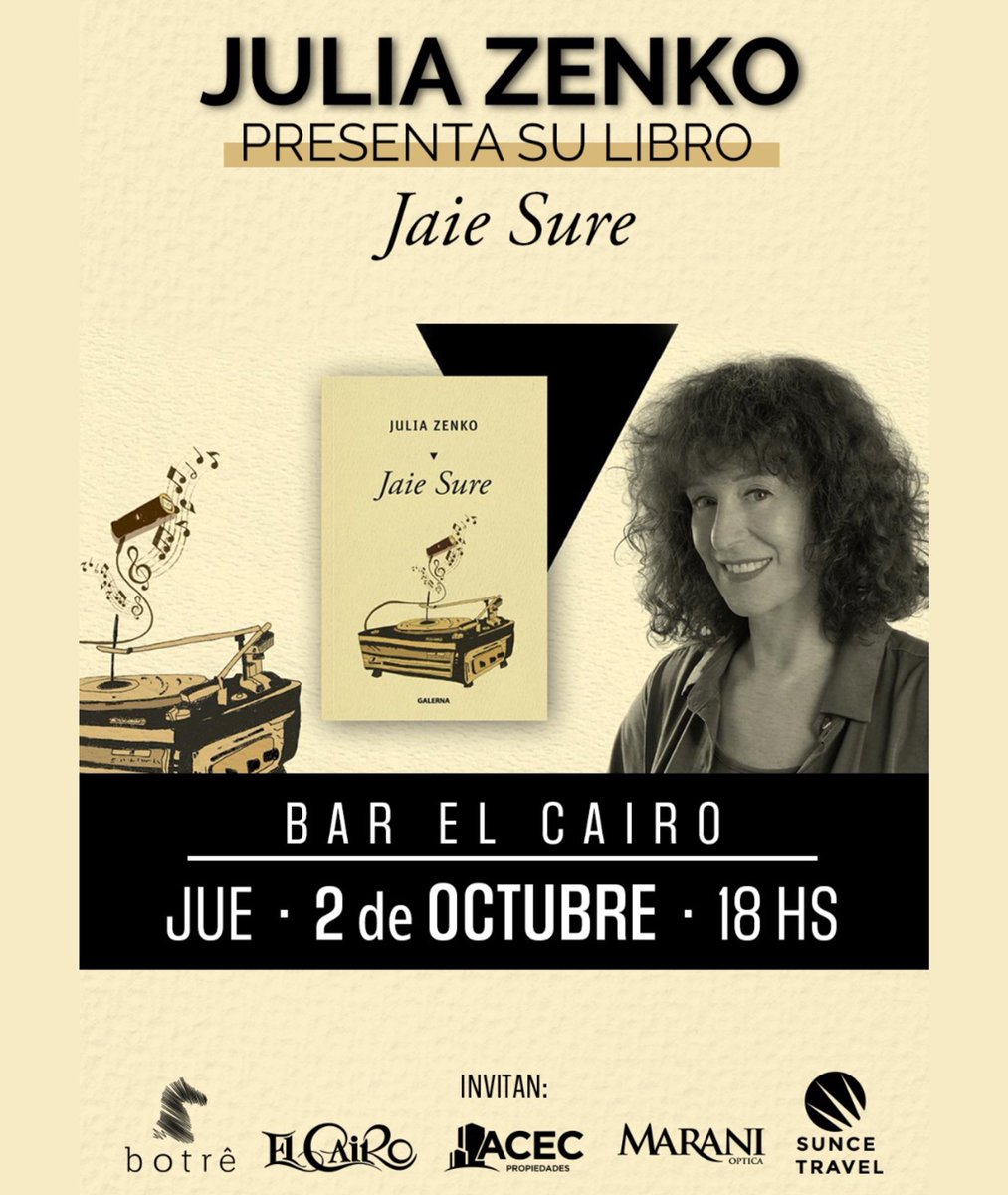 Julia Zenko (@juliazenkok) on Twitter photo 🤍 Presentación de JAIE SURE en Rosario 📘 Con enorme felicidad les cuento que presentaré mi libro ( editado por <a href="/Galernalibros/">Gandhi | Galerna</a> ) en Bar El Cairo el jueves 2 de Octubre a las 18 hs !
📆 Vayan agendándolo 😍
📍Santa Fe 1102 / Rosario - Santa Fe 🤍 Presentación de JAIE SURE en Rosario 📘 Con enorme felicidad les cuento que presentaré mi libro ( editado por <a href="/Galernalibros/">Gandhi | Galerna</a> ) en Bar El Cairo el jueves 2 de Octubre a las 18 hs !
📆 Vayan agendándolo 😍
📍Santa Fe 1102 / Rosario - Santa Fe