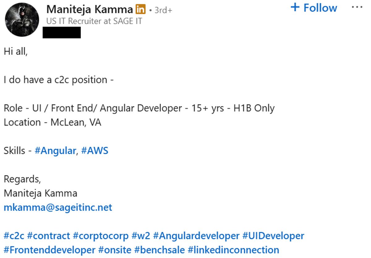 🌏🚀 Roaring Astro (astro/acc)🛸🪐🏴☠️ (@atlasgemini) on Twitter photo "H1B only" on LinkedIn 🧵/
<a href="/JobsNowPR/">Jobs.Now: Exposing hidden jobs for Americans!</a> <a href="/juicystar1908/">juicystar1908</a> <a href="/VBierschwale/">Virgil Bierschwale</a> <a href="/amandalouise416/">Alb</a> <a href="/USTechWorkers/">U.S. Tech Workers</a> <a href="/thejobchick/">Amanda Goodall</a> <a href="/MrsDoubtFireSF/">MrsDoubtFire🇺🇲 🫏🇺🇦 ⬜</a>
linkedin.com/posts/activity… "H1B only" on LinkedIn 🧵/
<a href="/JobsNowPR/">Jobs.Now: Exposing hidden jobs for Americans!</a> <a href="/juicystar1908/">juicystar1908</a> <a href="/VBierschwale/">Virgil Bierschwale</a> <a href="/amandalouise416/">Alb</a> <a href="/USTechWorkers/">U.S. Tech Workers</a> <a href="/thejobchick/">Amanda Goodall</a> <a href="/MrsDoubtFireSF/">MrsDoubtFire🇺🇲 🫏🇺🇦 ⬜</a>
linkedin.com/posts/activity…