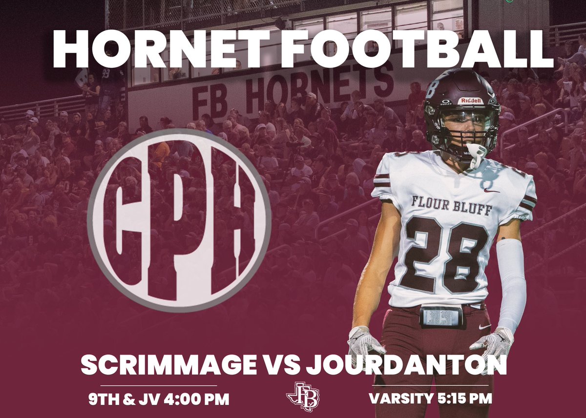 Flour Bluff Athletics (@bluff_sports) on Twitter photo Tomorrow, <a href="/FBswarmfootball/">Flour Bluff Football</a> will scrimmage the Jourdanton Indians! πFreshman and JV will play at 4:00 pm and Varsity will play at 5:15 pm! Come out and support at Hornet Stadium! π₯
#CPH | #SWARM Tomorrow, <a href="/FBswarmfootball/">Flour Bluff Football</a> will scrimmage the Jourdanton Indians! πFreshman and JV will play at 4:00 pm and Varsity will play at 5:15 pm! Come out and support at Hornet Stadium! π₯
#CPH | #SWARM