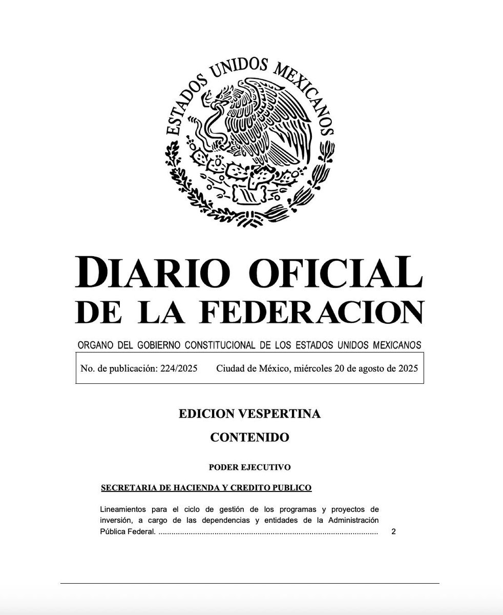 Orden Jurídico Nacional (@ojn_segob) on Twitter photo 📜 Diario Oficial de la Federación <a href="/DOF_SEGOB/">Diario Oficial DOF</a>
20-08-2025 Edición Vespertina
👉 dof.gob.mx
<a href="/SEGOB_mx/">Gobernación</a>
.
.
.
#DOF #México
#20DeAgostoDe2025
#OrdenJurídicoNacional
#OJN 📜 Diario Oficial de la Federación <a href="/DOF_SEGOB/">Diario Oficial DOF</a>
20-08-2025 Edición Vespertina
👉 dof.gob.mx
<a href="/SEGOB_mx/">Gobernación</a>
.
.
.
#DOF #México
#20DeAgostoDe2025
#OrdenJurídicoNacional
#OJN