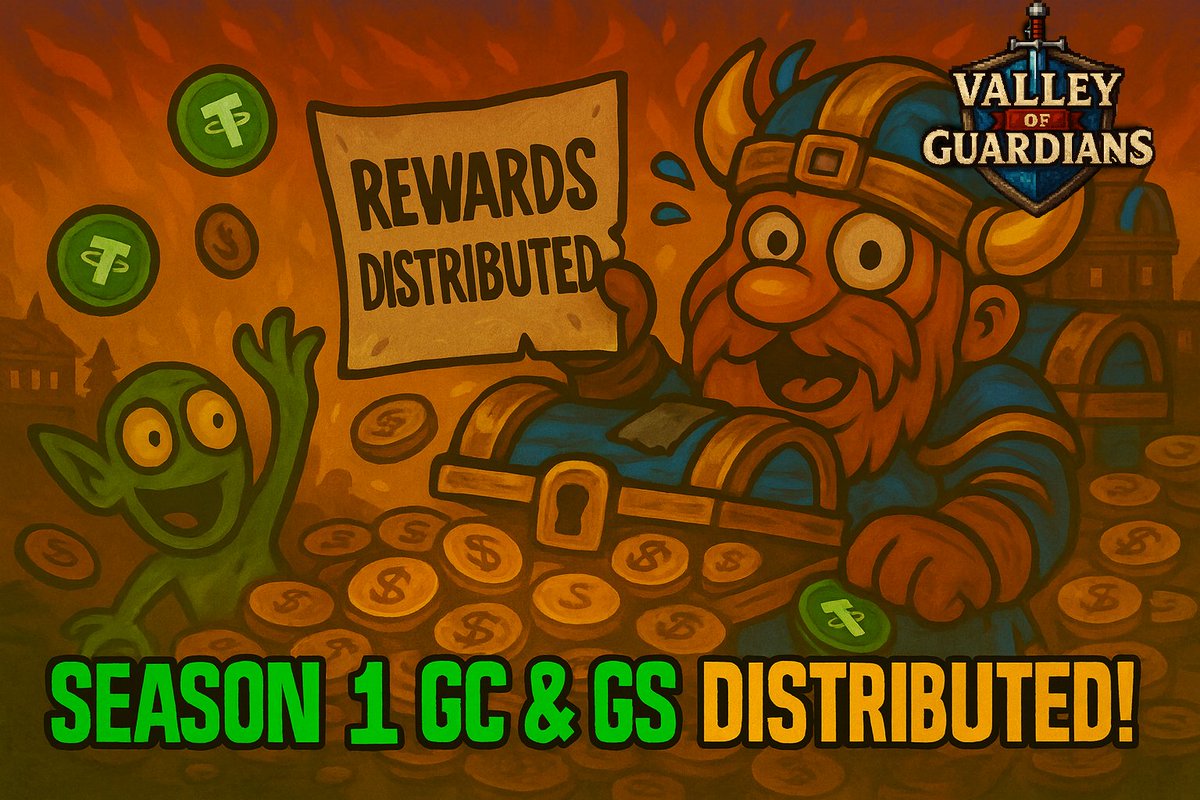 💰 Season 1 rewards have been distributed!

Your GC &amp; GS are now in your hands, enjoy the spoils of battle ⚔️
🔥 But the Valley never rests… Big updates are coming for Season 2.

👉 Stay ready. Stay sharp.
🔗 valleyofguardians.xyz