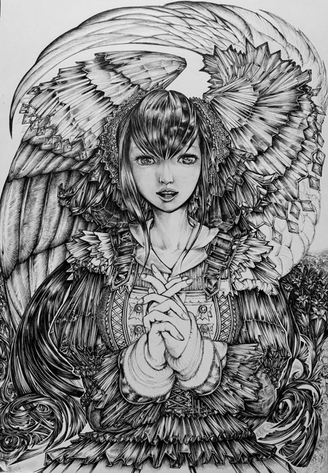 少し追記しました。

夜勤なので寝ます😵

#イラスト #illustration #天使 #手描き 