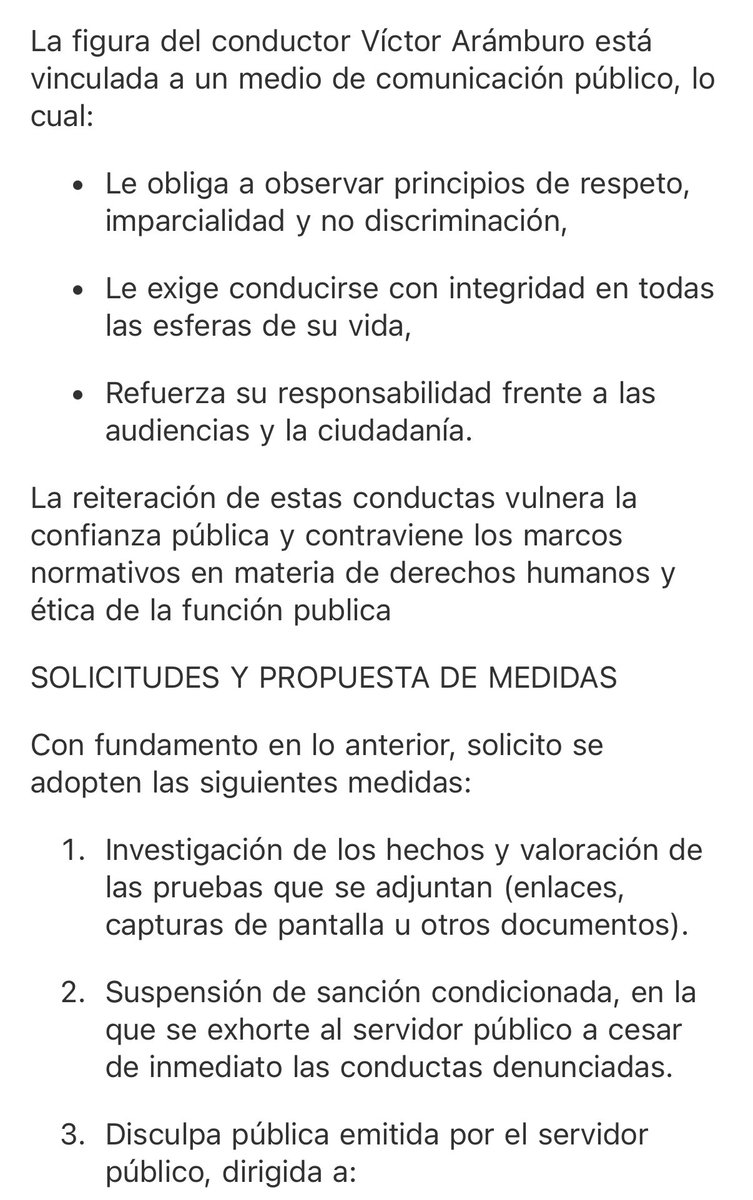 Les vengo a tumbar la novela de “pobrecito Víctor Aramburu, víctima de una conspiración”. Eso es puro cuento. 

Les hablo con pruebas 💣

El 6 de julio metí mi queja formal ante la Defensoría de la CDMX. Me dijeron que la mandara a la Defensoría de Audiencias de Capital 21, la