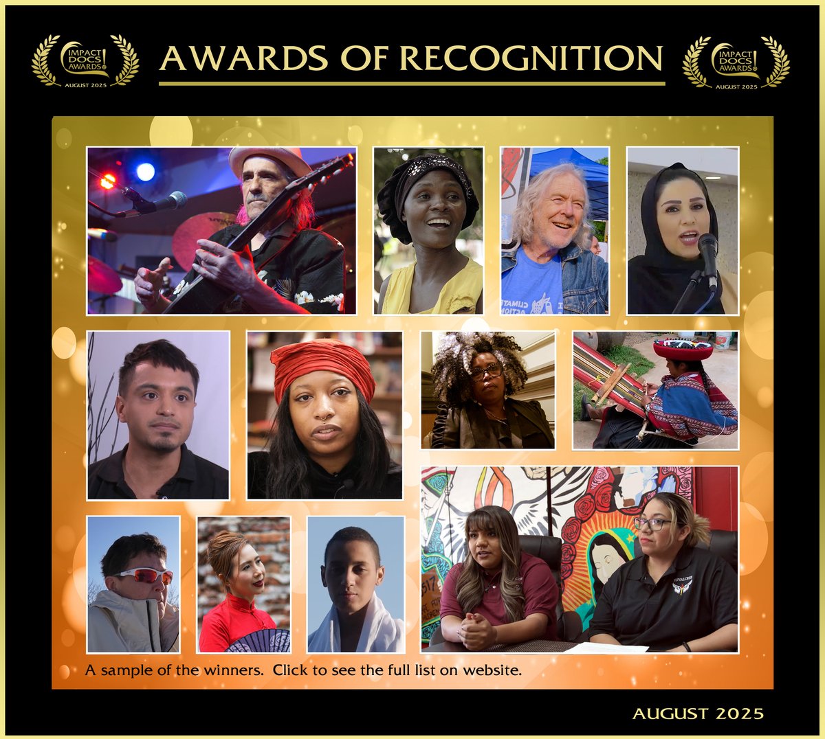 Congratulations to this season’s AWARD OF RECOGNITION winners! This global group of filmmakers delivered a diverse mix of docs—from urgent news to heart-warming entertainment. We celebrate your storytelling spirit.
impactdocsawards.com/awards-of-reco…