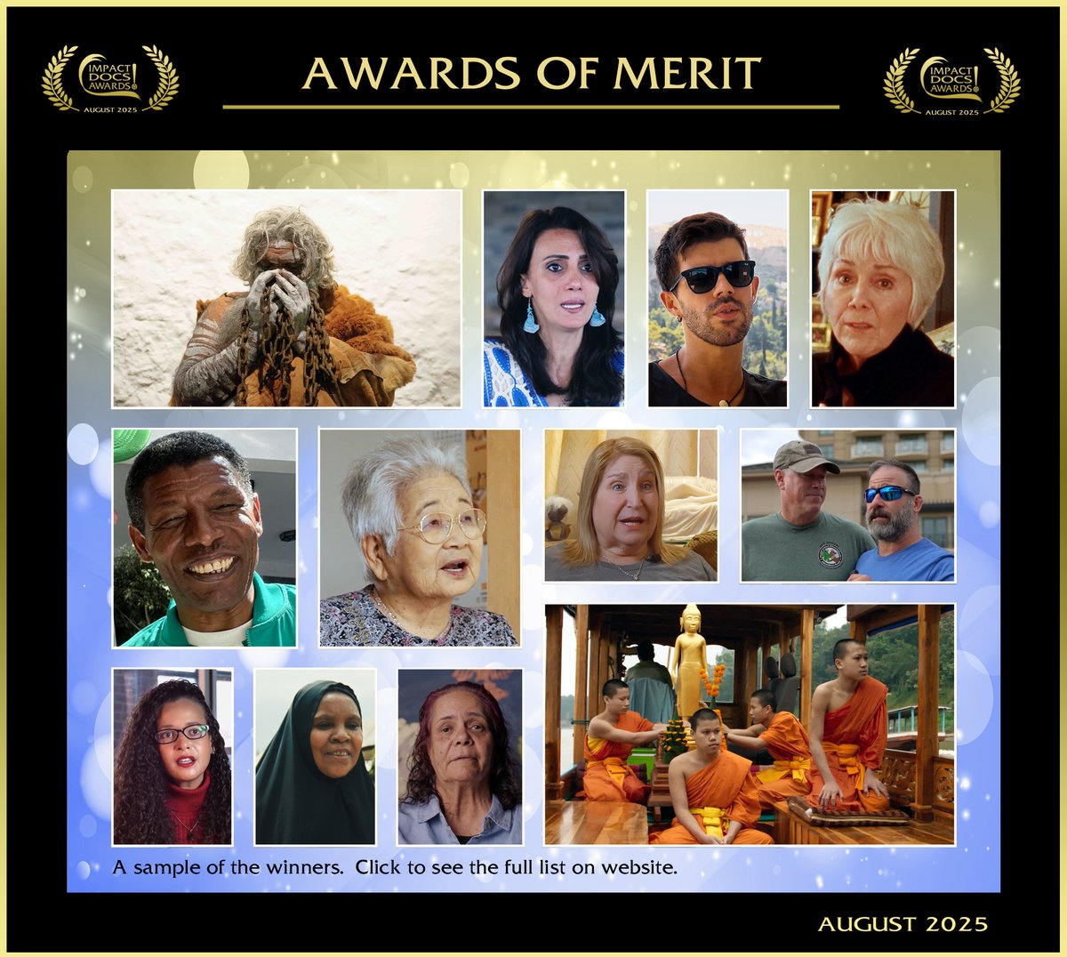Congrats to the AWARD OF MERIT winners! Spanning the globe, this passionate group of filmmakers showcased a wide array of doc topics —from hard-hitting to celebrations of people and culture. Their talent and dedication shine through in every frame.
impactdocsawards.com/awards-of-meri…