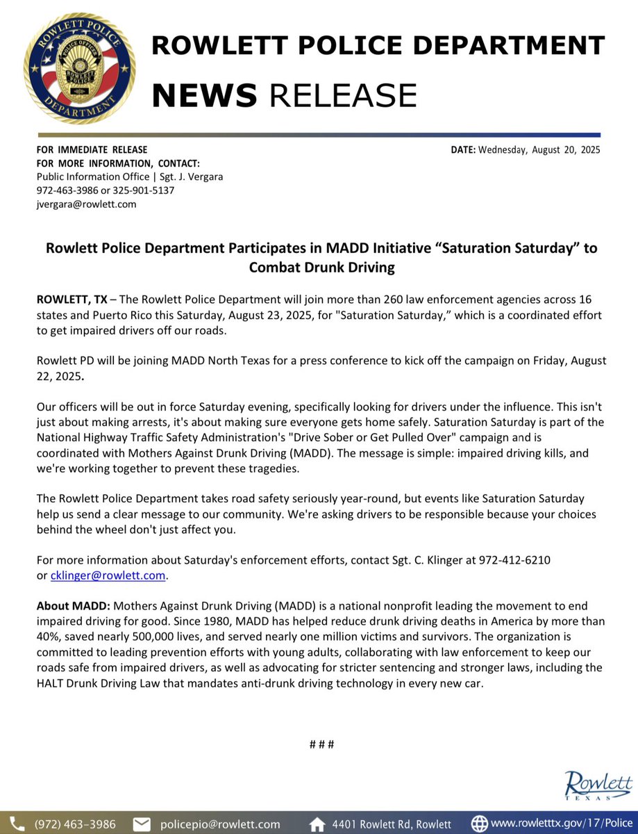 Rowlett Police Department tweet media